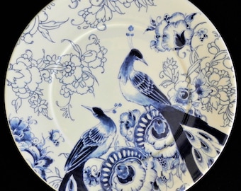 Royal Delft blue handmade porcelain large Peacock plate (Porceleyne Fles, with gift box)