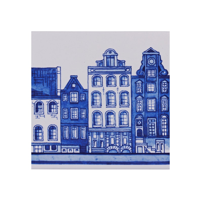 Royal Delfts blauw VIER Amsterdamse grachtenhuisjes handgemaakte tegels Porceleyne Fles, met geschenkverpakking image 6