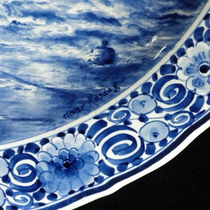 Royal Delft blue 1951 VERY LARGE handpainted plate razer, charger seascape with incoming ships, after H.W. Mesdag Porceleyne Fles image 4