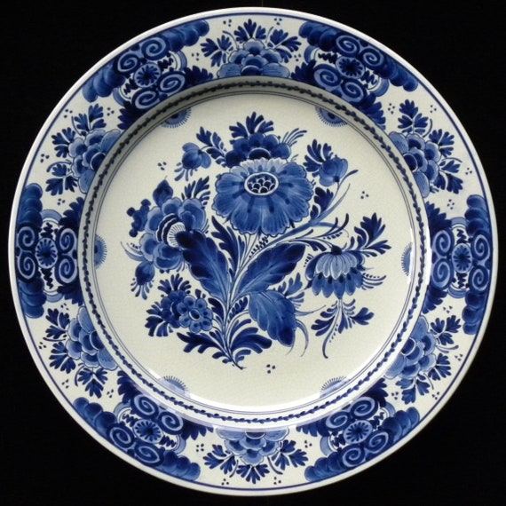 Royal Delft Blue (1931) LARGE Handpainted Plate With Floral Motive