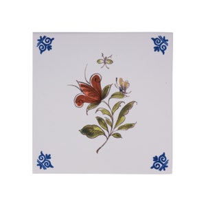 Royal Delft polychrome FOUR handmade flower tiles with frame Porceleyne Fles, with gift box image 3