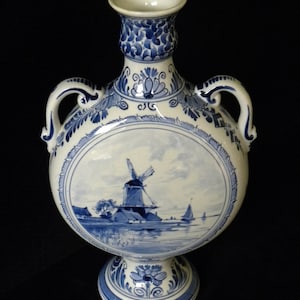 Royal Delft antique 1907 handpainted jug Pilgrim vase with Windmill Porceleyne Fles image 2