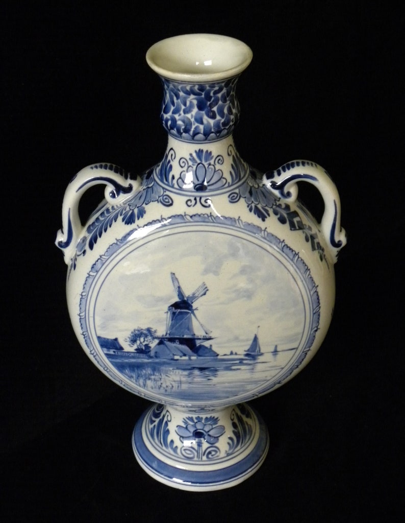 Royal Delft antique 1907 handpainted jug Pilgrim vase with Windmill Porceleyne Fles image 2