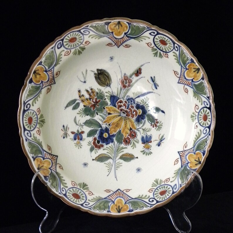 Royal Delft antique 1919 handpainted polychrome plate with floral decor Porceleyne Fles image 1