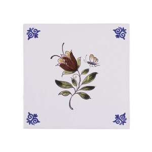 Royal Delft polychrome FOUR handmade flower tiles with frame Porceleyne Fles, with gift box image 5