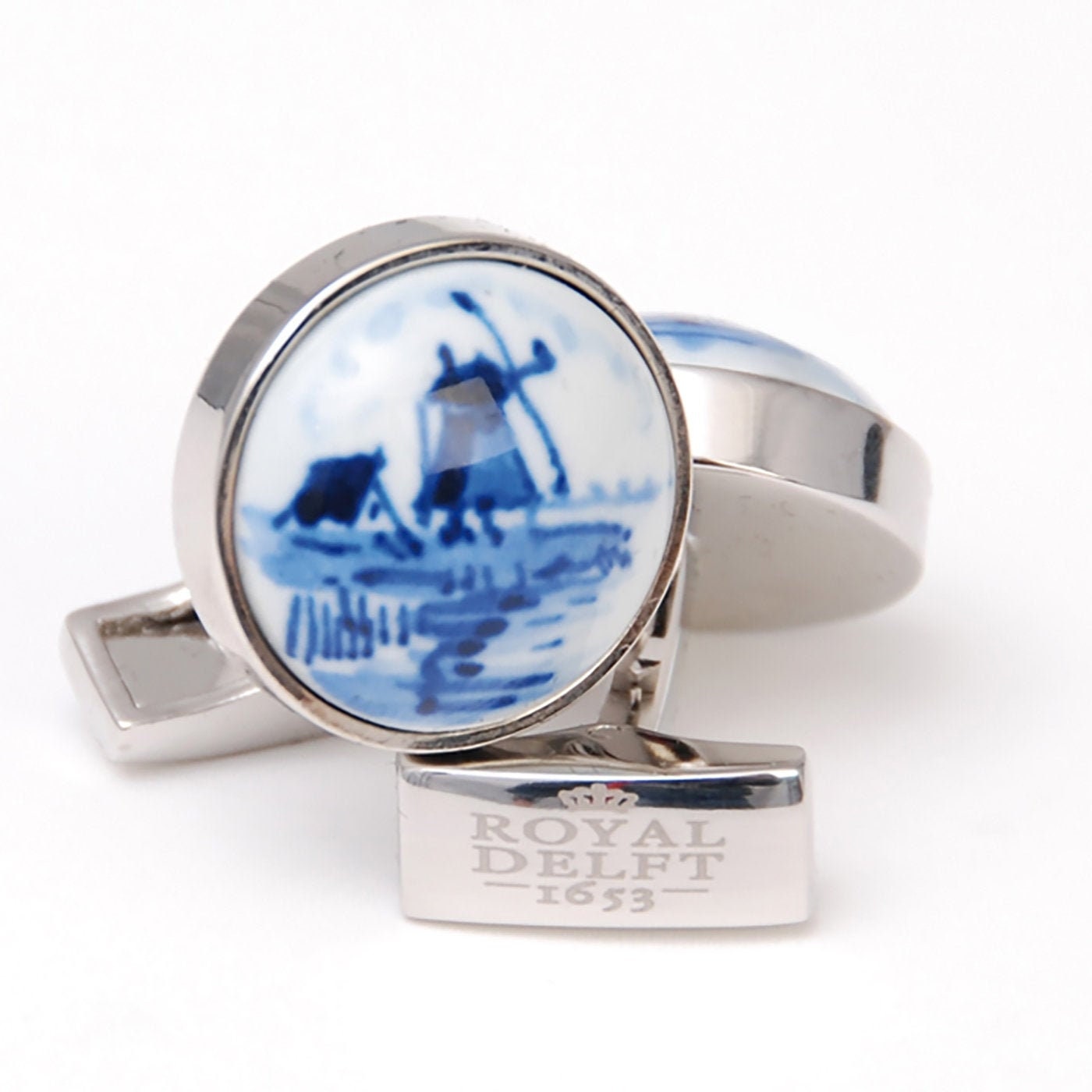 Royal Delft blue handpainted cufflinks round windmill Etsy