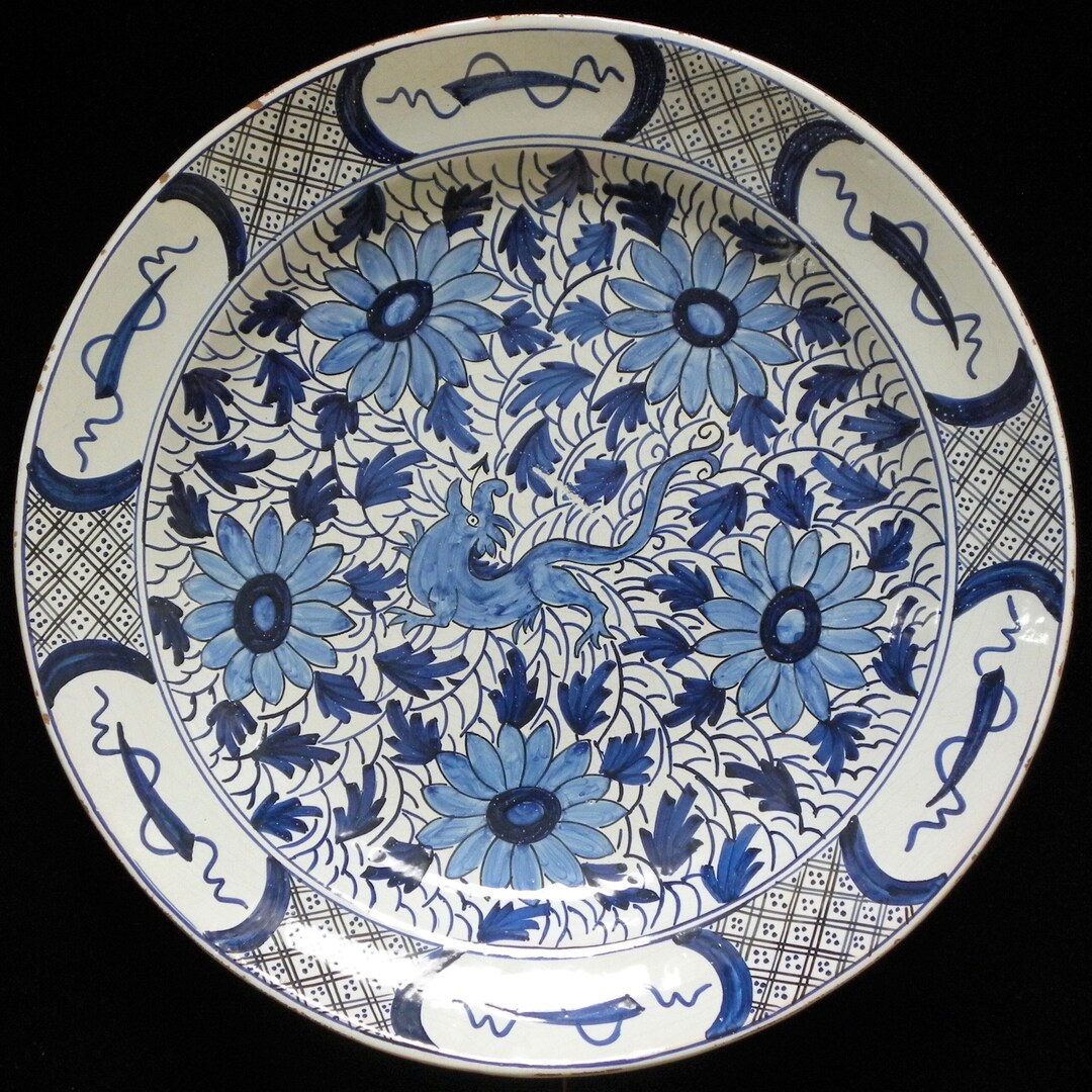 Antique 1700s LARGE Delft Blue Charger With Dragon and - Etsy