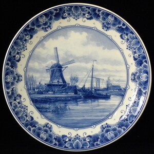 Royal Delft Blueware Plate: Windmill Scene, B.C. Koekoek, with Gift Box