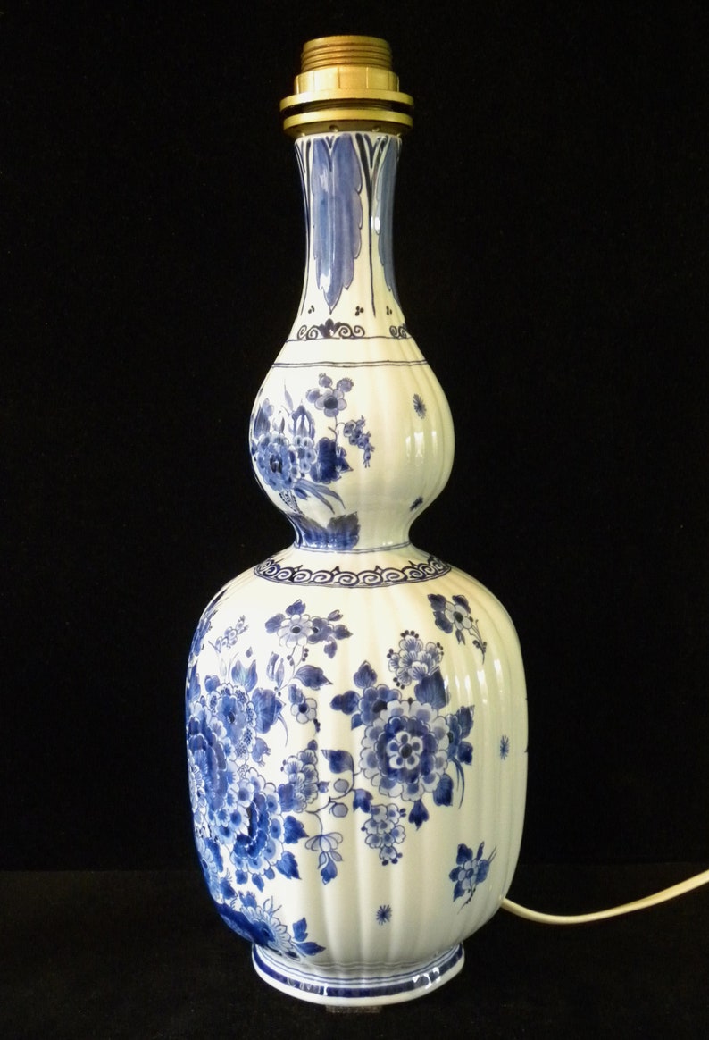 Royal Delft blue 1981 LARGE handpainted ribbed double-gourd lampbase, model Japanse fles Porceleyne Fles image 3