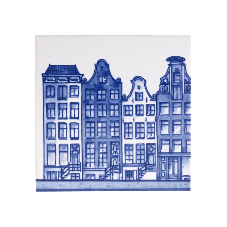 Royal Delfts blauw VIER Amsterdamse grachtenhuisjes handgemaakte tegels Porceleyne Fles, met geschenkverpakking image 8