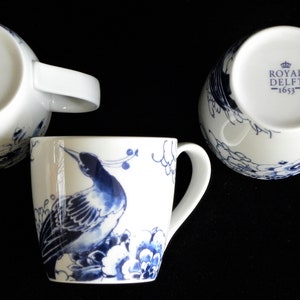 Royal Delft blue THREE handmade porcelain peacock mugs Porceleyne Fles, with gift bag image 3