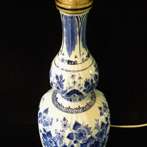 Royal Delft blue 1981 LARGE handpainted ribbed double-gourd lampbase, model Japanse fles Porceleyne Fles image 6