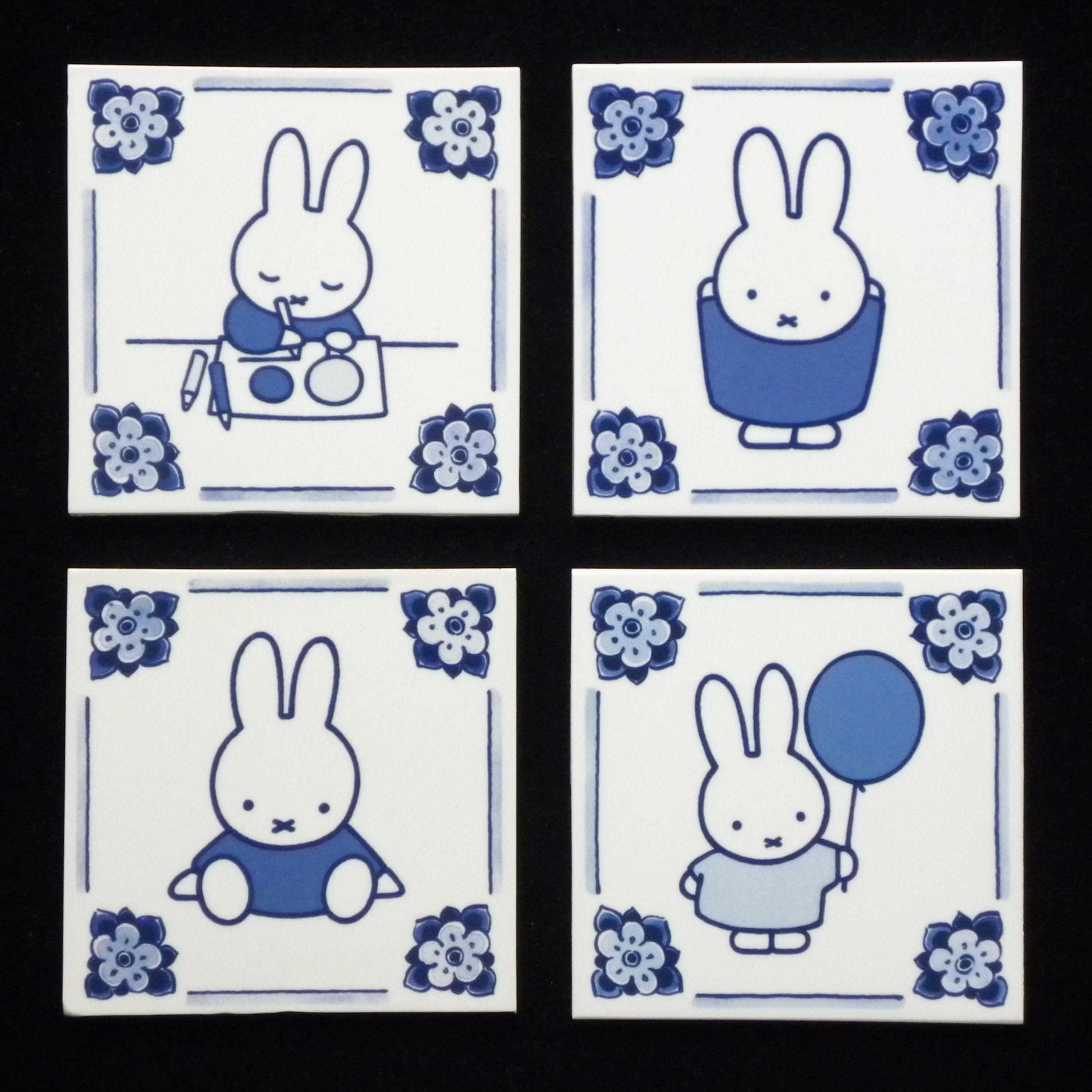 Royal Delft Blue FOUR Handmade Tiles Miffy (porceleyne Fles