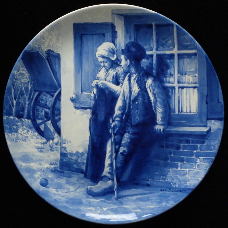 Royal Delft blue 1974 LARGE handpainted plate the flirt after Blommers Porceleyne Fles image 1