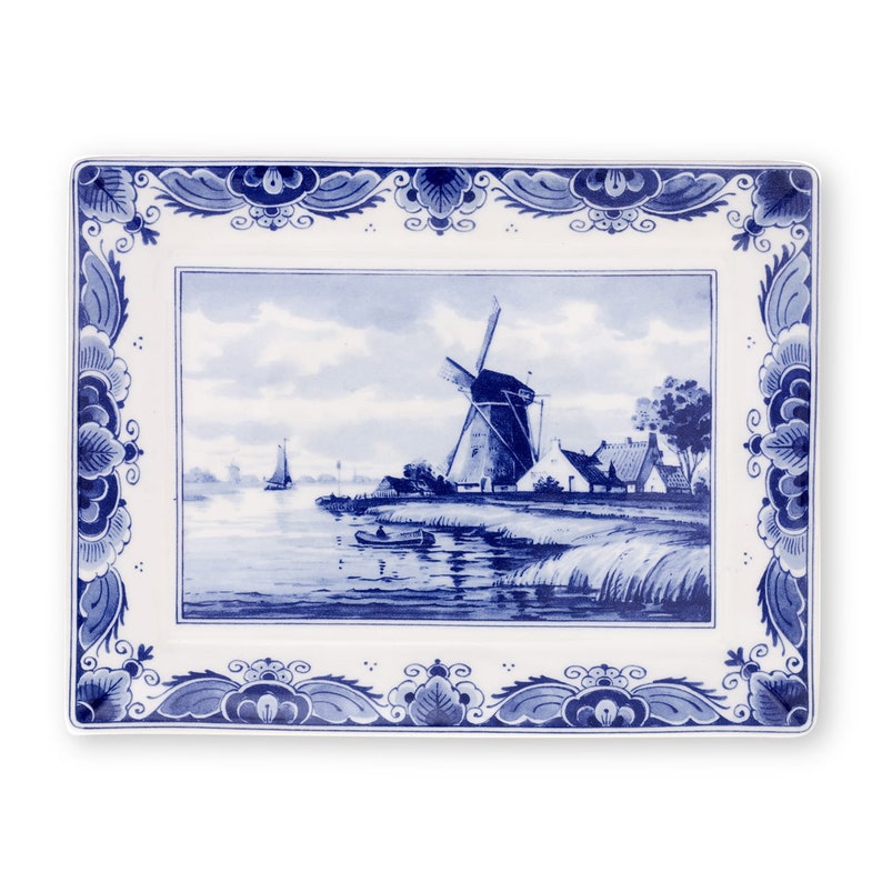 Koninklijk Delfts blauwe handgemaakte TWEE borden met Windmolens Porceleyne Fles, met geschenkdoos image 3