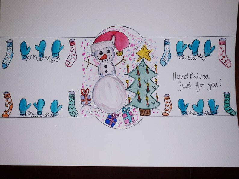 hard copy Christmas gift label for hand knitted socks or mittens
