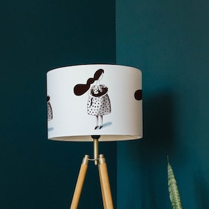 Lady with Cat Lampshade: Handmade Printed Ceiling/Floor Shade