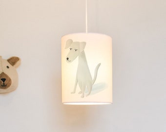 White dog lampshade/ ceiling shade - animal lamp shade - handmade lampshade  - Children's lamp shade