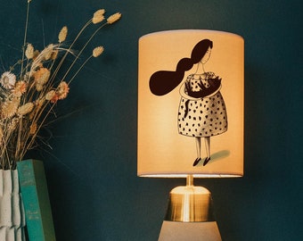 Lady with cat lampshade/ ceiling shade - pendant lights - lighting - illustration