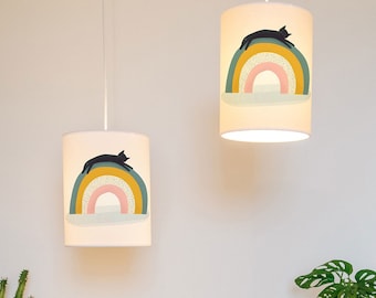 cat on rainbow lampshade/ ceiling shade - animal lamp shade - handmade lampshade  - Children's lamp shade