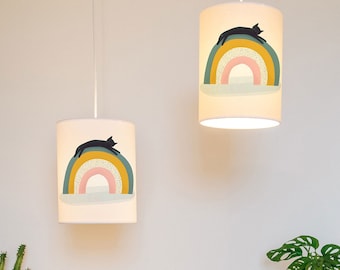 Cat on Rainbow Lampshade: Handmade Children's Ceiling / lamp Shade