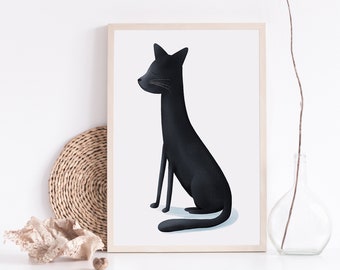 Cat illustrated wall art print - black cat - cat art - animal print