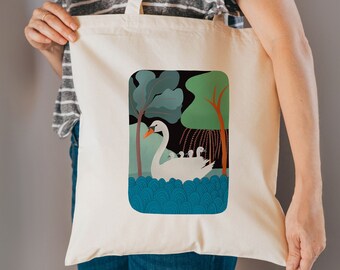 Swan tote bag - reusable cotton bag - shopping bag -bird gifts
