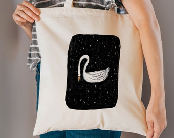 Swan tote bag - reusable cotton bag - shopping bag -bird gifts - illustrated gifts