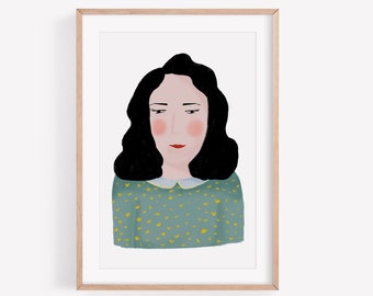 Lady portrait illustrated wall art print