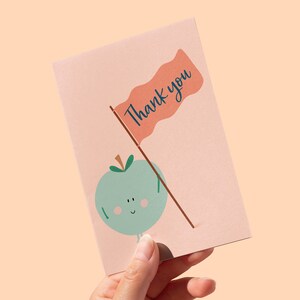 Thank you apple greeting card, illustrated thank you card, blank inside, FREE UK SHIPPING