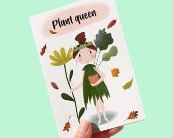 Plant queen greeting card, blank inside for any occasion, plant lover gifts