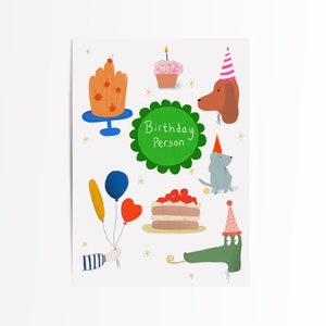 Birthday card, Birthday person illustrated card, blank inside, FREE UK SHIPPING image 4