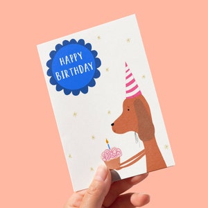 Geburtstagskarte, Hund mit Cupcake illustrierte Geburtstagskarte, KOSTENLOSER VERSAND