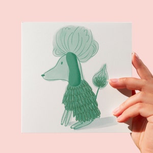 Grüner Hund illustrierte Grußkarte, Tierkunstkarte, innen leer für jeden Anlass, KOSTENLOSER VERSAND