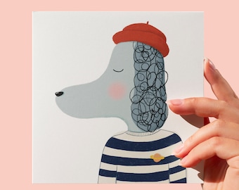 Tarjeta de felicitación ilustrada de caniche, tarjeta de arte de perro, interior en blanco para cualquier ocasión, ENVÍO GRATIS EN EL REINO UNIDO