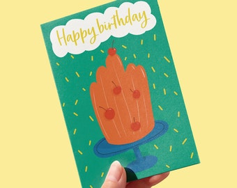 Jelly birthday card, jelly cake illustrated birthday card, blank inside, FREE UK SHIPPING