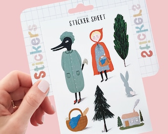 Little Red Riding Hood Sticker Sheet: Waterproof Vinyl Stickers