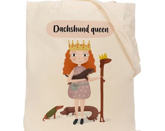 Dachshund Queen Cotton Tote Bag - Reusable Shopping Bag - Dog Lover Gift