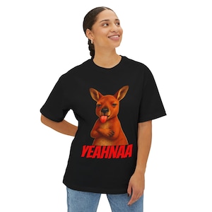 YeahNaa, Baby Big Red Kangaroo, Unisex Oversized Boxy Tee, Australian Humor,