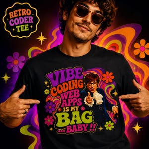 Vibe Coding Web Apps Is My Bag Baby Shirt, Retro Programmer Tee, Groovy Coder T-Shirt, Funny Web Developer Gift, Psychedelic Tech Tee