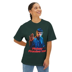 Pinkey Promise me, Funny Spock, Unisex Oversized Boxy T-Shirt, Star Trek Fan Gift, funny Vulcan Salute Shirt
