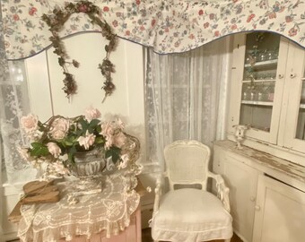 Vintage Pink Butterfly Ruffled Valance Shabby Curtain One 46 x 10.5 Retro Cottage Chic Farmhouse Decorating Decor Romantic Country