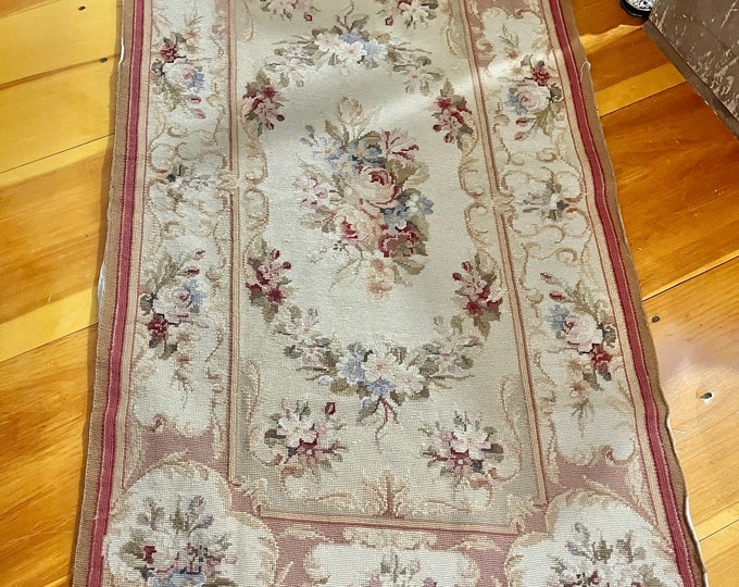 Beautiful Hand Made / Hand Cut Old French Aubusson Needlepoint Rug With
