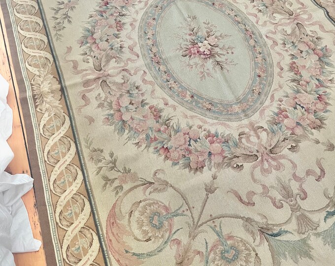 Stunning 8 Foot French Cottage Roses Greens and Pink Ribbons Rose