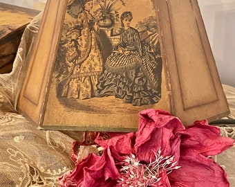 Rare early 1900's French Fashion la moda Illustree Paris artist C1890 collectible leather lamp shade French chic