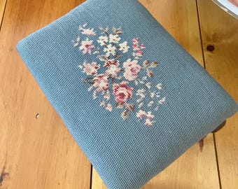 Schöne alte original antike Belgien viktorianische Aubusson und Eichenholz Fuß Hocker shabby Bauernhaus