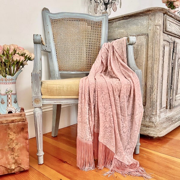 Gorgeous one of a kind vintage large  Shabby French carved  caned wood accent chair with period velvet fabric  French farmhouse dream chair