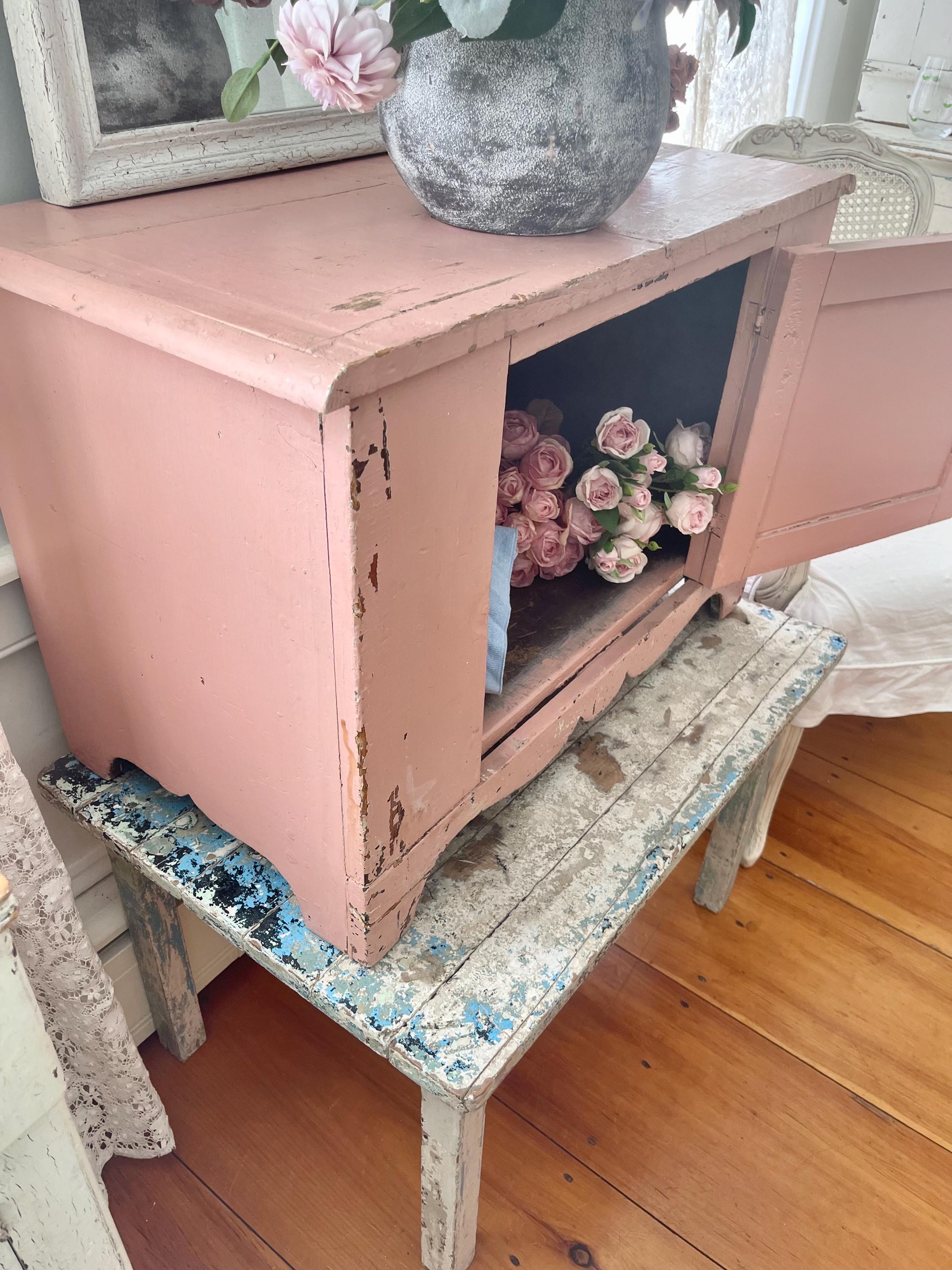 The Best OLD All Original Chippy Pink Low Boy Farmhouse Cabinet Shabby ...