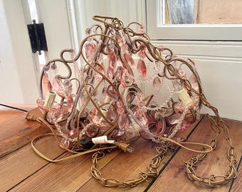 The prettiest petite 4 light French bistro beaded pink chandelier pink glass cups two available sold separately