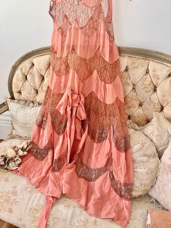 Stunning Rare 1920's Silk, Lace and Gold Metallic Flapper Dress Hand Stitched Incredible